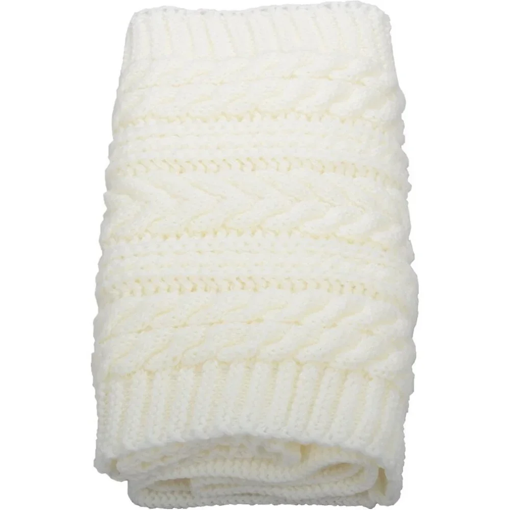 Women's Crochet White Thick Ribbed Knit Winter Infinity Circle Loop Scarf